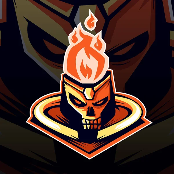 Cráneo fuego mascota esport logo design. Diseño de pegatina. Lindo logo. Ilustración vectorial. — Vector de stock