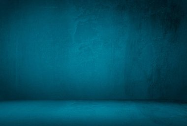 Vintage grunge mavi beton doku stüdyo duvarı arka planı vignette ile.