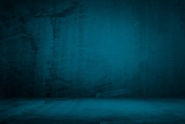 Vintage grunge mavi beton doku stüdyo duvarı arka planı vignette ile.