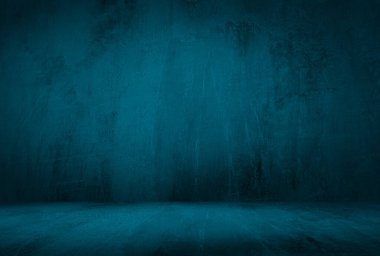 Vintage grunge mavi beton doku stüdyo duvarı arka planı vignette ile.