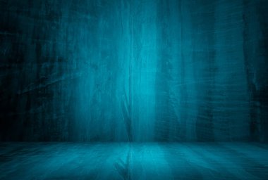 Vintage grunge mavi beton doku stüdyo duvarı arka planı vignette ile.