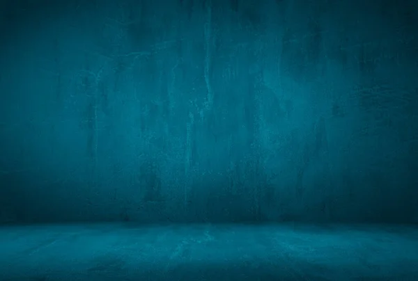 Vintage grunge textura de hormigón azul estudio fondo de pared con viñeta. — Foto de Stock