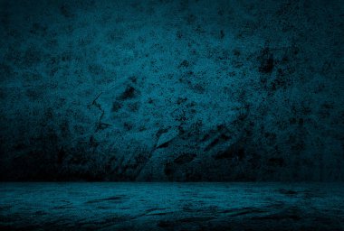 Vintage grunge mavi beton doku stüdyo duvarı arka planı vignette ile.