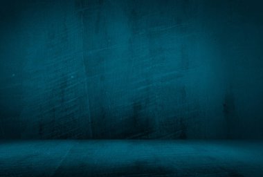 Vintage grunge mavi beton doku stüdyo duvarı arka planı vignette ile.