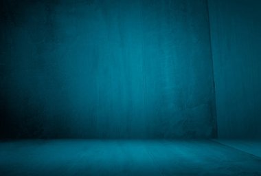 Vintage grunge mavi beton doku stüdyo duvarı arka planı vignette ile.