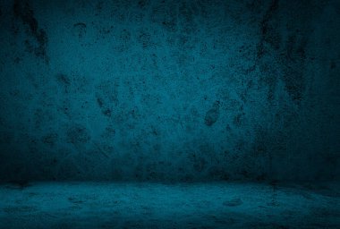 Vintage grunge mavi beton doku stüdyo duvarı arka planı vignette ile.
