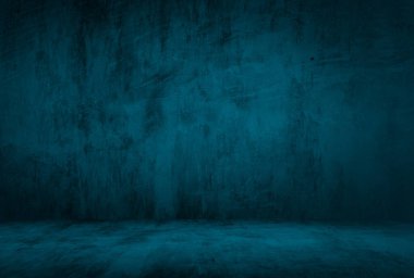 Vintage grunge mavi beton doku stüdyo duvarı arka planı vignette ile.