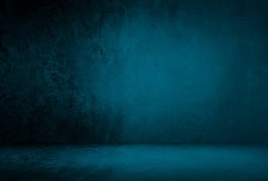 Vintage grunge mavi beton doku stüdyo duvarı arka planı vignette ile.