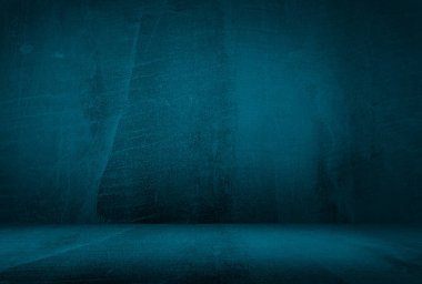 Vintage grunge mavi beton doku stüdyo duvarı arka planı vignette ile.