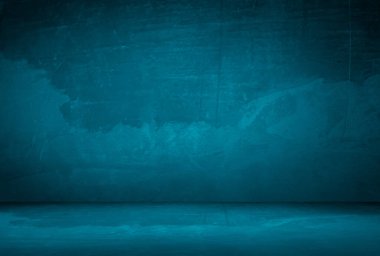 Vintage grunge mavi beton doku stüdyo duvarı arka planı vignette ile.