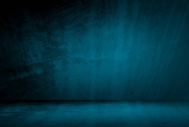 Vintage grunge mavi beton doku stüdyo duvarı arka planı vignette ile.