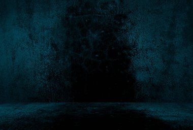 Vintage grunge mavi beton doku stüdyo duvarı arka planı vignette ile.