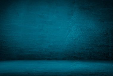 Vintage grunge mavi beton doku stüdyo duvarı arka planı vignette ile.