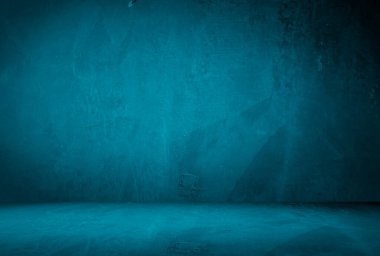 Vintage grunge mavi beton doku stüdyo duvarı arka planı vignette ile.