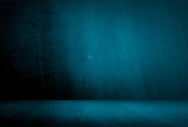 Vintage grunge mavi beton doku stüdyo duvarı arka planı vignette ile.