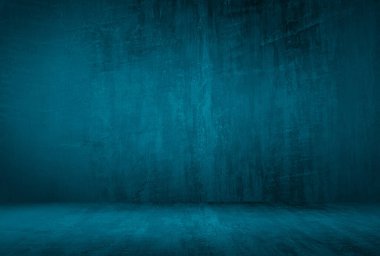 Vintage grunge mavi beton doku stüdyo duvarı arka planı vignette ile.