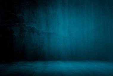 Vintage grunge mavi beton doku stüdyo duvarı arka planı vignette ile.