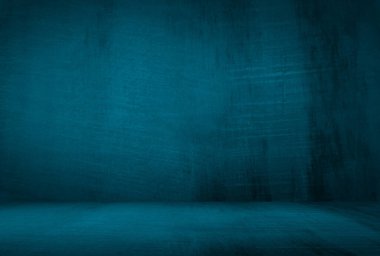 Vintage grunge mavi beton doku stüdyo duvarı arka planı vignette ile.