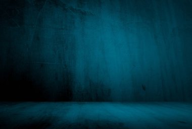 Vintage grunge mavi beton doku stüdyo duvarı arka planı vignette ile.