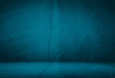 Vintage grunge mavi beton doku stüdyo duvarı arka planı vignette ile.