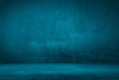 Vintage grunge mavi beton doku stüdyo duvarı arka planı vignette ile.