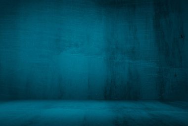 Vintage grunge mavi beton doku stüdyo duvarı arka planı vignette ile.