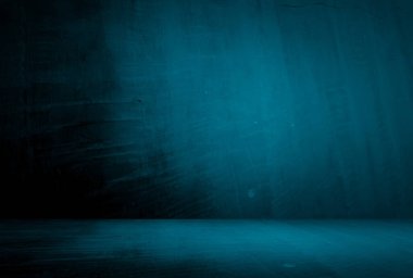 Vintage grunge mavi beton doku stüdyo duvarı arka planı vignette ile.