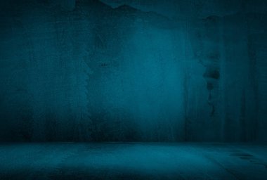 Vintage grunge mavi beton doku stüdyo duvarı arka planı vignette ile.