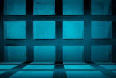 Vintage grunge mavi beton doku stüdyo duvarı arka planı vignette ile.