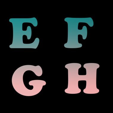 İngilizce alfabe E, F, G, H pastel renkler ile izole. (Serie)