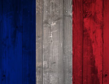 Grunge ahşap duvar arka plan üzerinde Fransız bayrağı