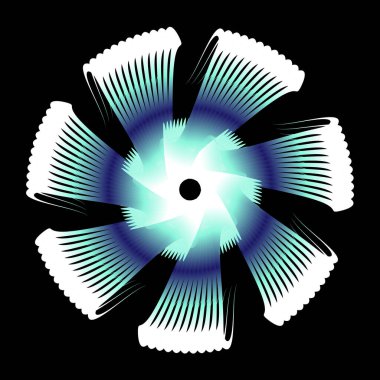 Bir çiçek yıldızı şeklinde soyut dairesel spiral desen. Beyaz Mavi Dairesel Dönüşümler
