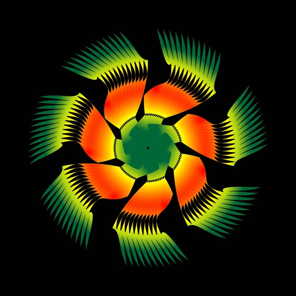 花星の形をした円状の螺旋状の模様 — ストックベクタ