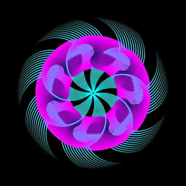 Abstraktes Kreisförmiges Spiralmuster Form Eines Blütensterns Blau Lila Kreisspirale Übergänge — Stockvektor