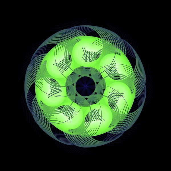 花星の形をした円形の螺旋状の模様 緑色の円状のスパイラルの遷移 — ストックベクタ