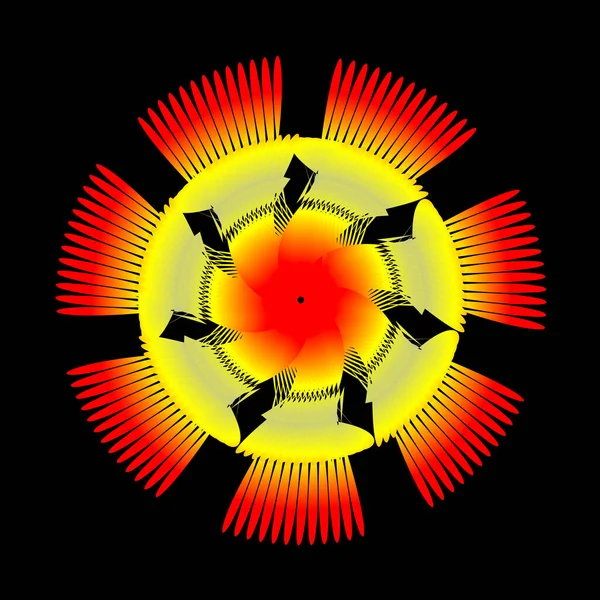 花星の形をした円形の螺旋状の模様 赤い黄色の円状のスパイラルの遷移 — ストックベクタ