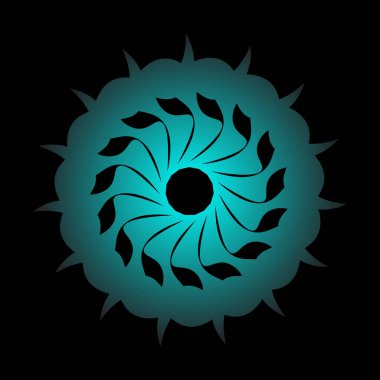 Bir çiçek yıldızı şeklinde soyut dairesel spiral desen. Koyu Mavi Dairesel Dönüşüm