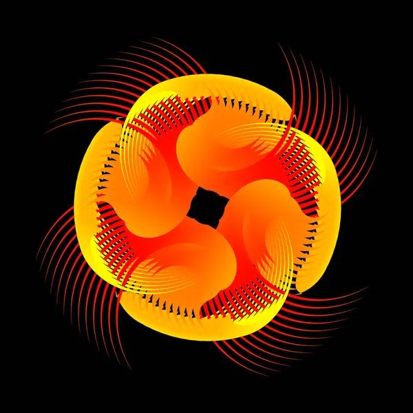 花星の形をした円形の螺旋状の模様 円状の螺旋状の遷移黄色赤 円形の遷移を持つらせん状の星のグリッドベクトル画像 — ストックベクタ