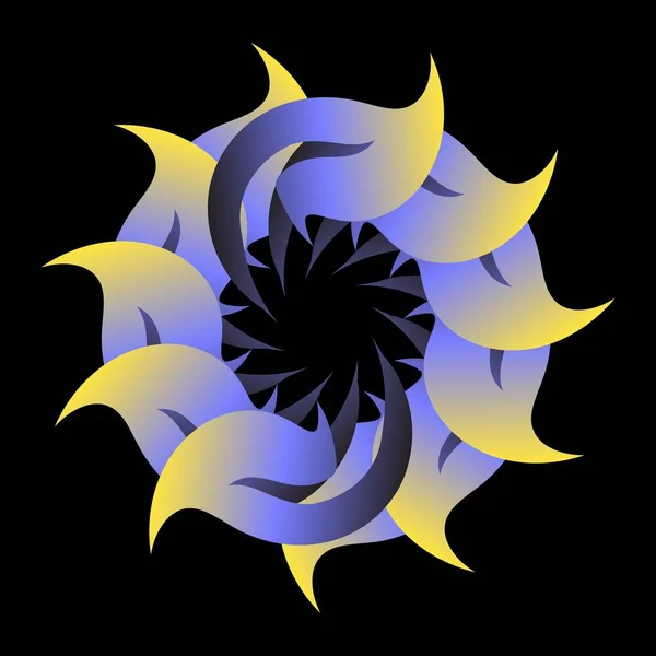 Симметричный Фрактальный Круг Завернутый Желтый Фиолетовый — стоковый вектор