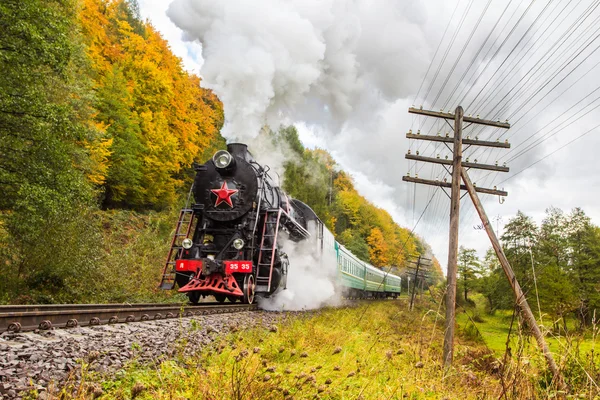 Retro buharlı tren dağlar yaklaşımlar