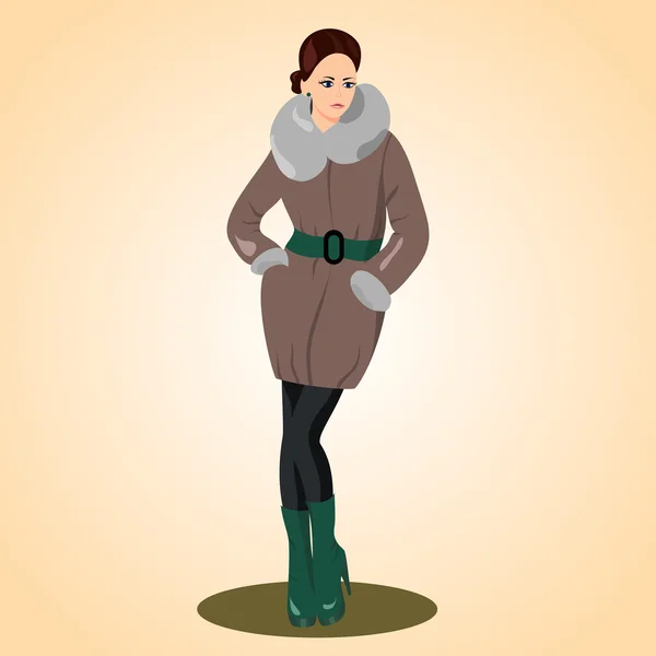 The fashionable woman in a winter coat — Stock Vector