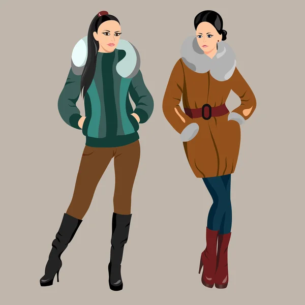 Due donne alla moda in vestiti invernali Illustrazione Stock