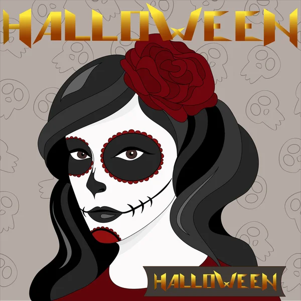 Ragazza di Halloween con trucco cranio — Vettoriale Stock