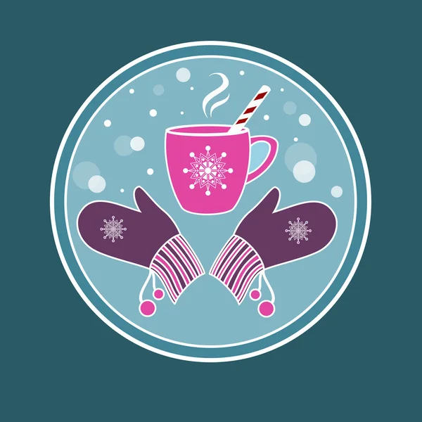 Sfondo con una tazza di tè caldo o caffè e guanti Illustrazione Stock