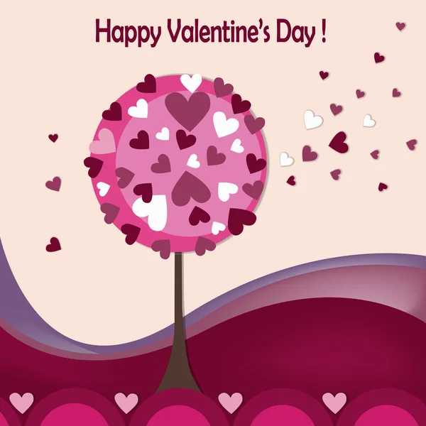 Šťastný Valentýna karty s láskou strom — Stockový vektor
