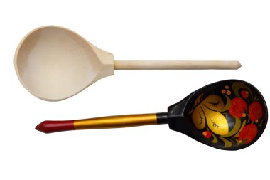 parlak Khokhloma boyalı ahşap mutfak eşyaları