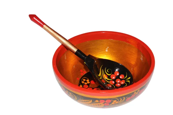 Khokhloma brilhante pintado utensílios de madeira — Fotografia de Stock
