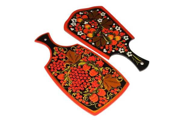 parlak Khokhloma boyalı ahşap mutfak eşyaları