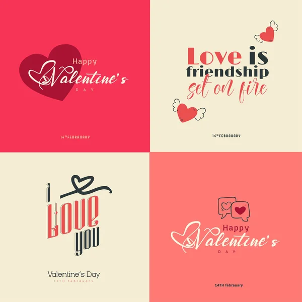 Confezione Buoni San Valentino Typography Calligraphic Design Cartoline Auguri Cartoline — Vettoriale Stock