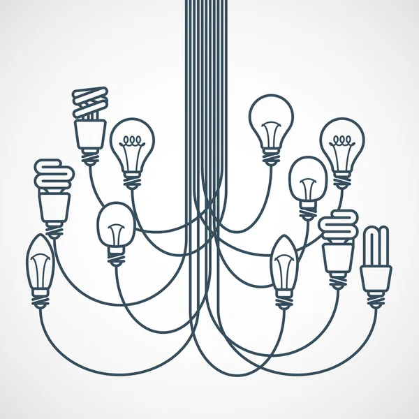 Lustre composé d'ampoules suspendues aux cordons — Image vectorielle